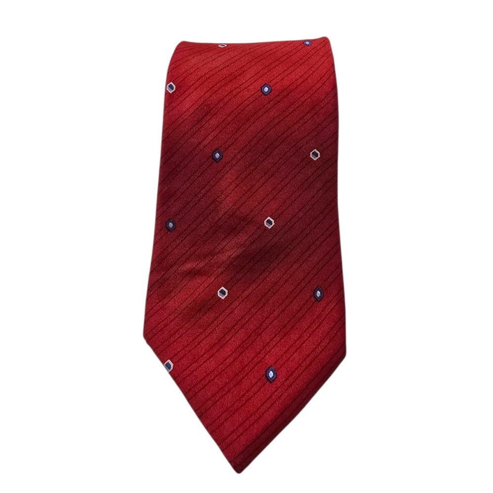 Lanvin Paris Red Diamond Geometric Print Hand Made Silk Neck Tie